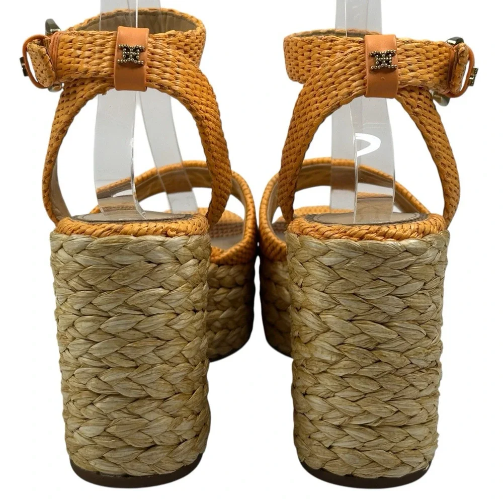 Sam Edelman April Marigold Raffia Platform Wedge Espadrille Sandal Womens 9M New